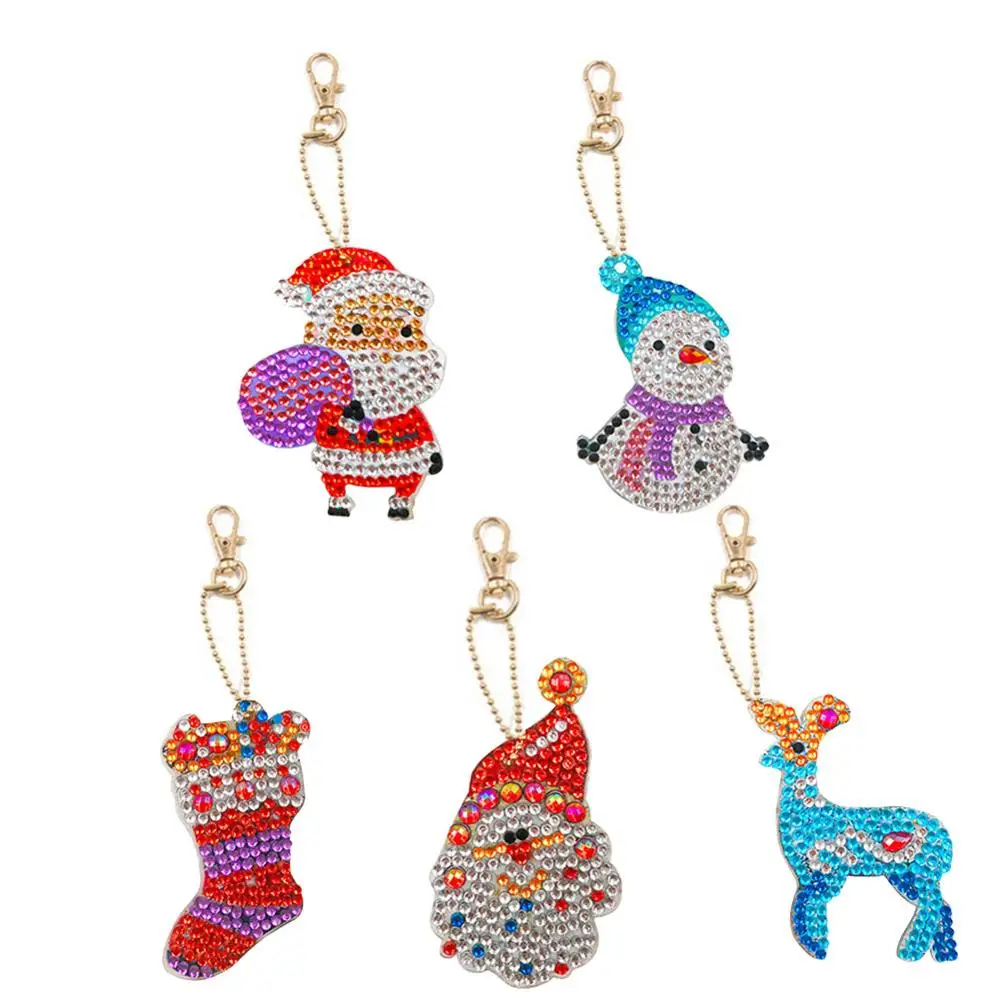 5pcs Christmas 5 шт./компл. DIY полный дрель алмазов картина брелок мультфильм эмоции милые Животные «любящее сердце» брелок для ключей, алмазная вышивка крестиком на рисунке - Цвет: 5pcs Christmas