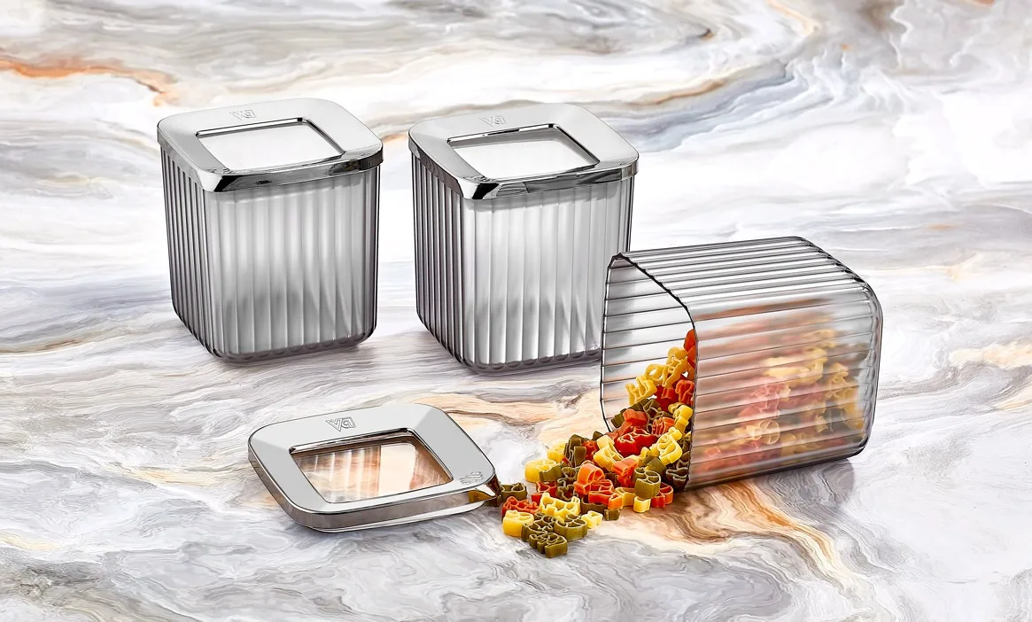 

Square Storage Container box jar kitchen refrigerator noodle box multi-grain sealed vacuumed lids 3 piece set