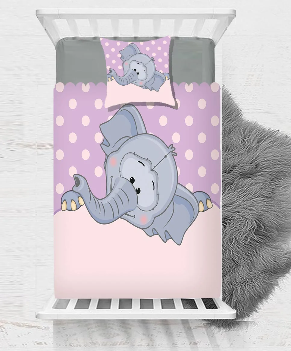 

Else Purple White Dots Gray Cute Elephant Pink 3D Print Cotton Satin Single Bedspread Bed Cover Gift Combine Pillow Cover