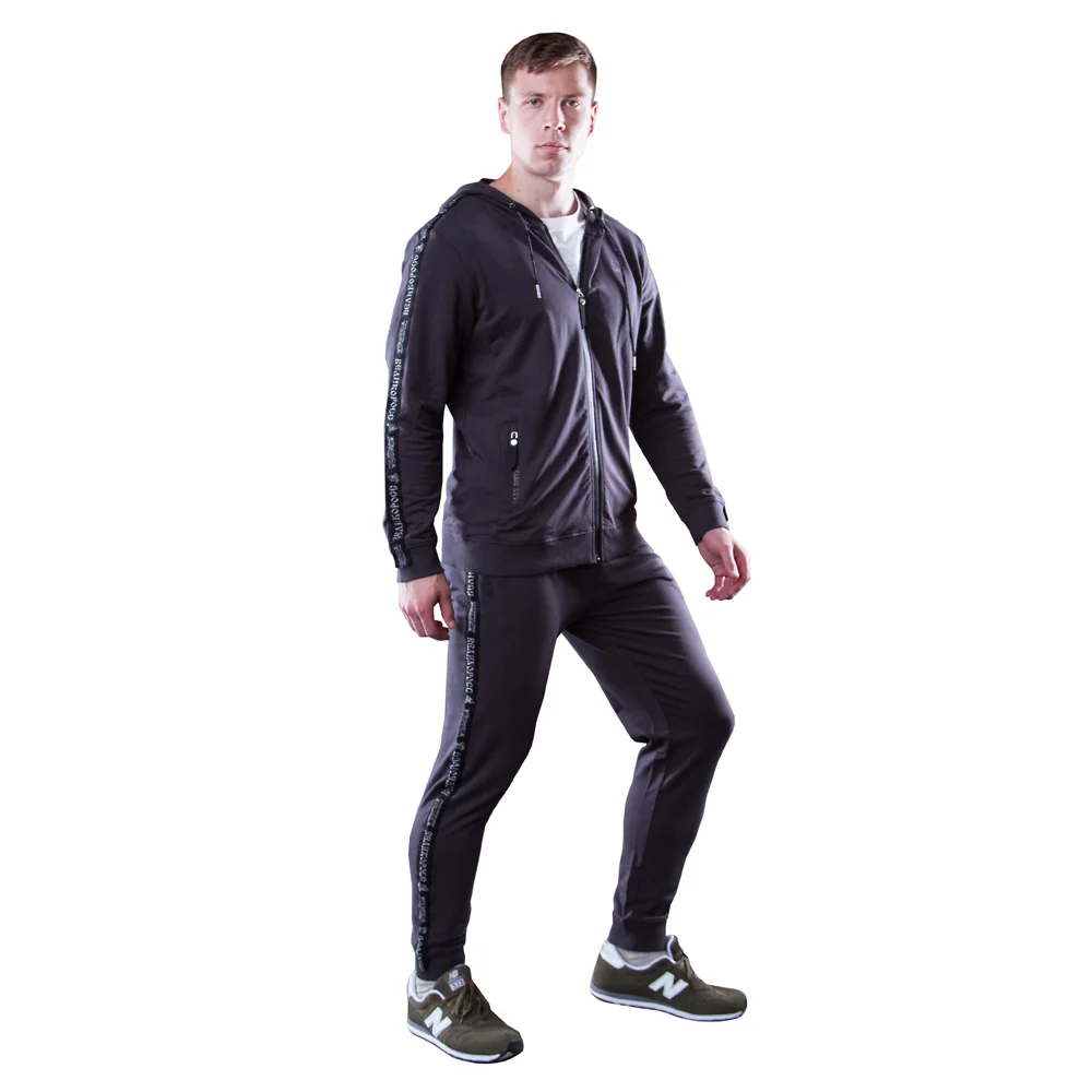 Спортивный костюм Великоросс цвета графит жаккардовые лампасы и брендовые