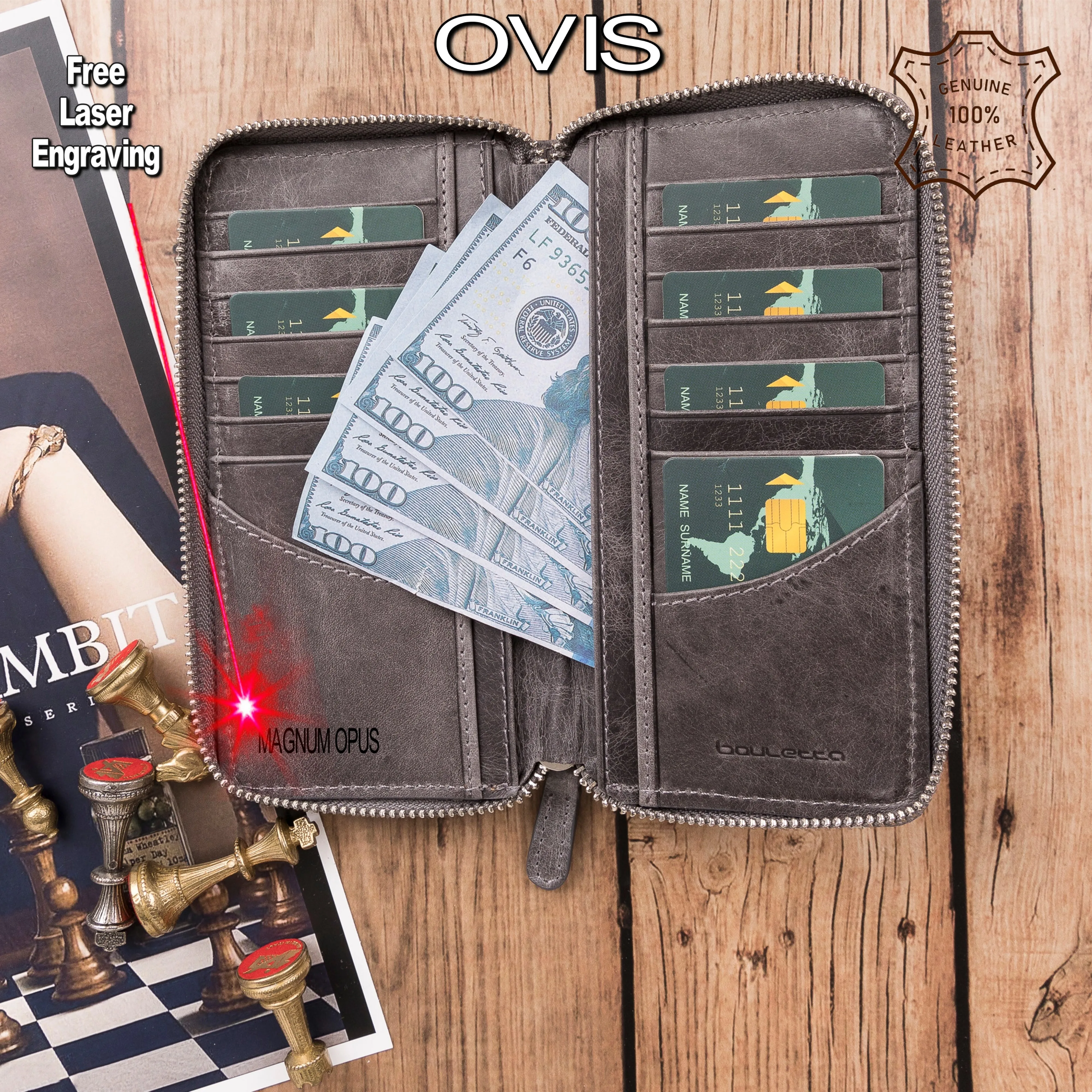 Handmade Genuine Leather Credit Card, Cash, ID Card and Phone Holder up to 6.8