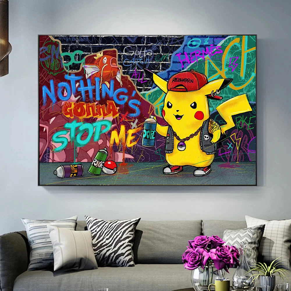 

Street Art Colorful Graffiti Pikachu Wall Art Canvas Painting Famous Pokemon Character Posters Prints Pictures Living Room Decor