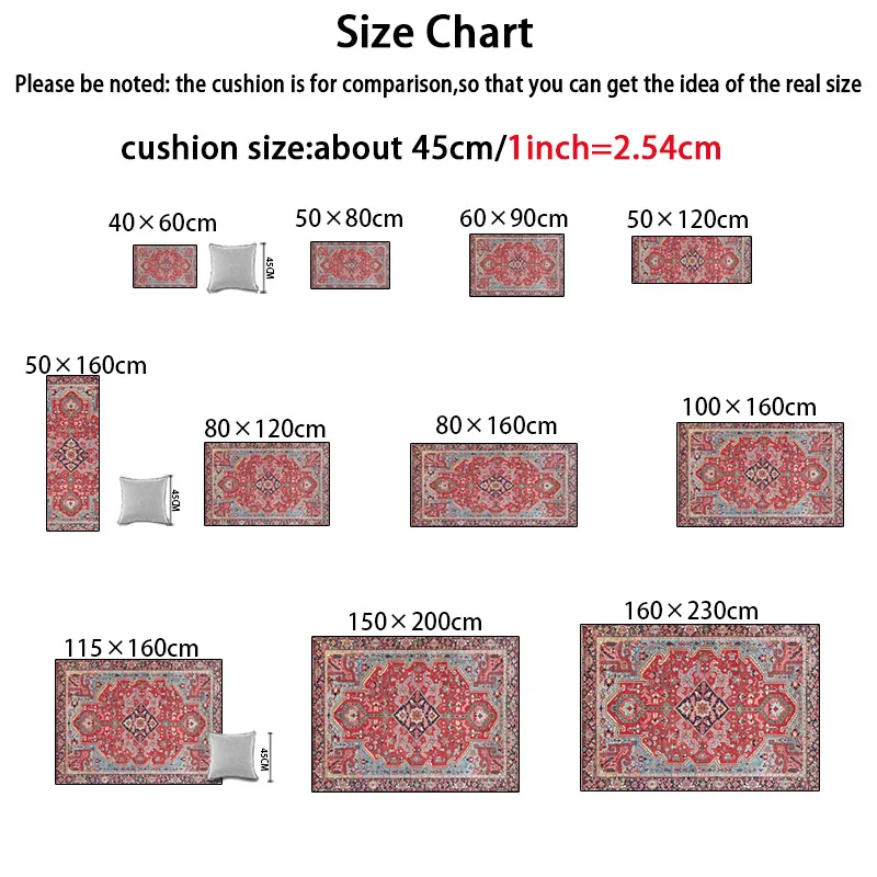 Богемные персидские красные ковры для гостиной спальни Нескользящие коврики в