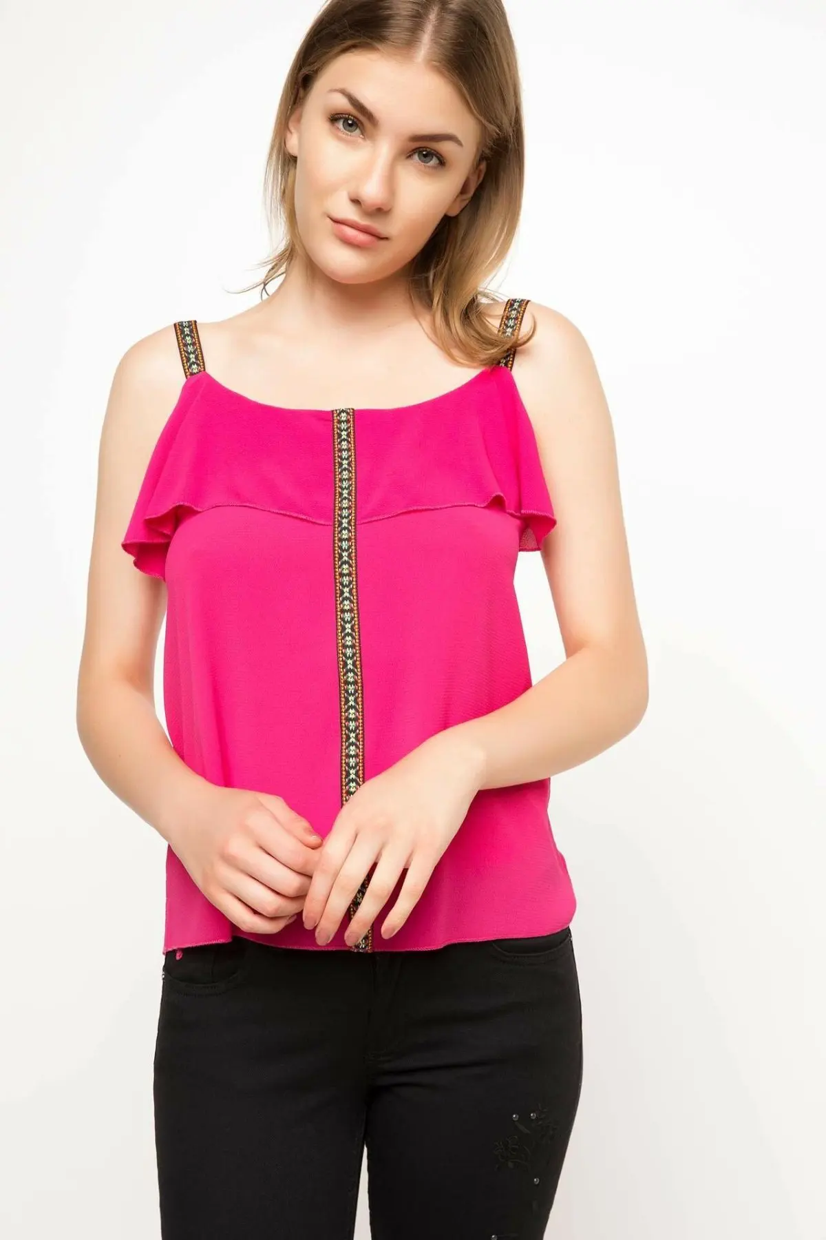 Женская блузка без рукавов DeFacto на бретельках женская шифоновая осень и лето