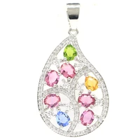 40x22mm shecrown 3 9g multi color pink tourmaline citrine tanzanite peridot cz women wedding silver pendant