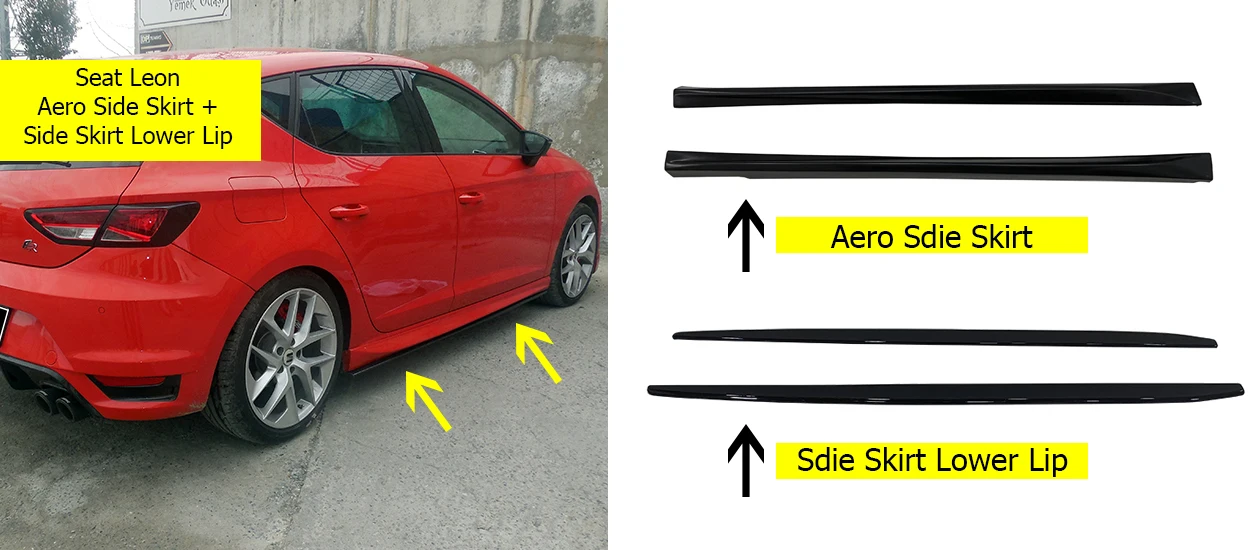 Seat Leon MK3 and MK3.5 Facelift 2012 - 2020 Side Skirt and Side Extension Blade Left and Right Set Plastic Raw or Painted