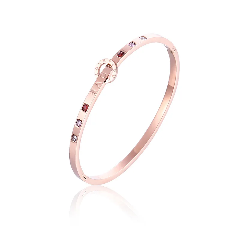 Розовое золото цвет нержавеющая сталь кристалл любовь письмо браслет для женщин