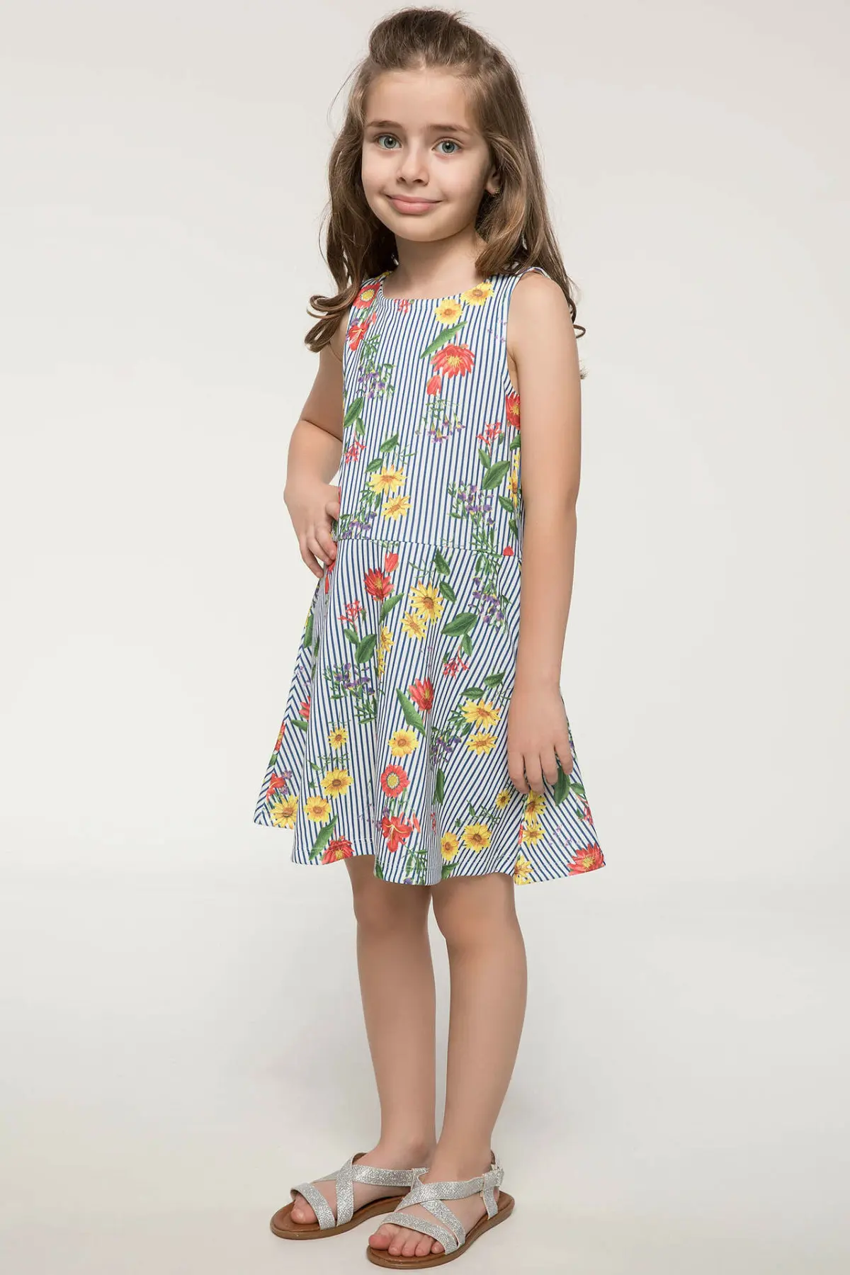 DeFacto New Girl Fashion Crewneck Dress Casual Kids Sleeveless Floral Pleated Comfort Dresses Summer - J6756A618SM | Детская одежда и