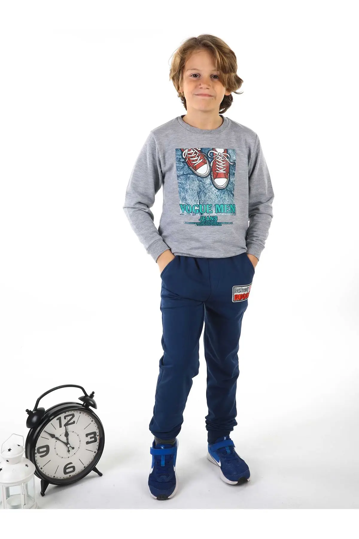 Темно синий спортивный костюм для мальчиков Сезон осень зима Детские спортивные