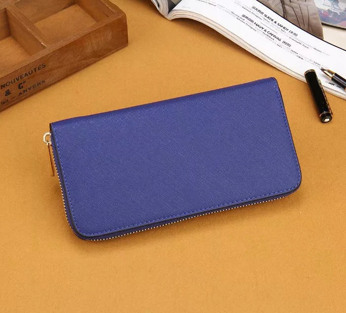 

European and American style ladies cross pattern wallet solid color simple zipper long pocket wallet spot