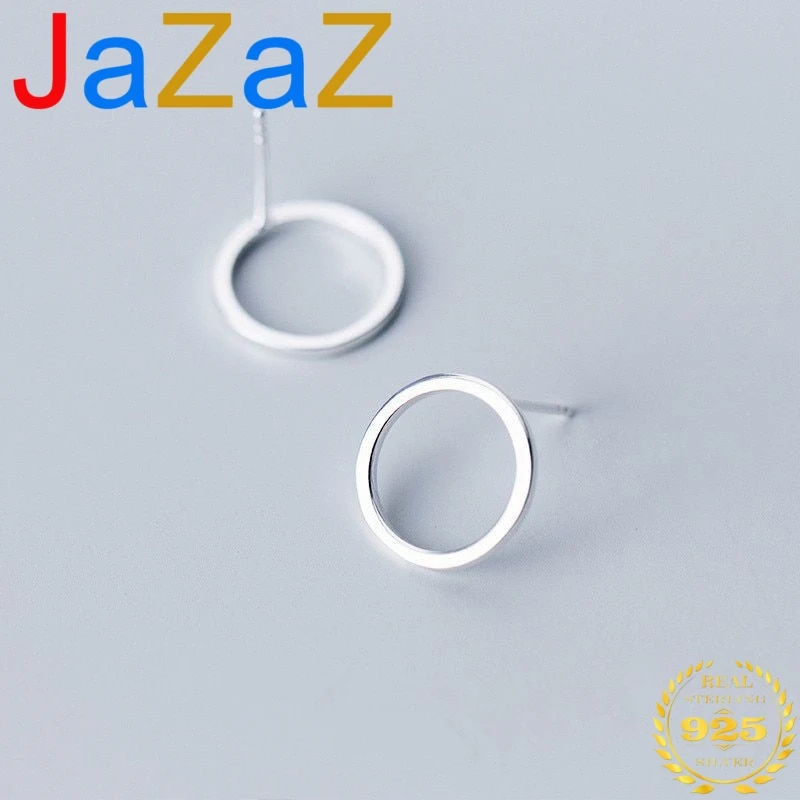 

A00159 Jazaz Genuine 100% 925 Sterling Silver Minimalist Round Cutout Stud Earrings for Women Fashion Party Jewelry Accessories