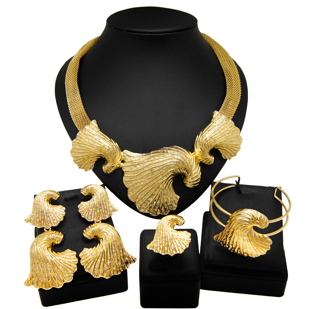 Yulaili 2022 горячая Распродажа итальянские золотые ювелирные изделия набор для женщин для вечерние большое ожерелье серьги регулируемое кольц...
