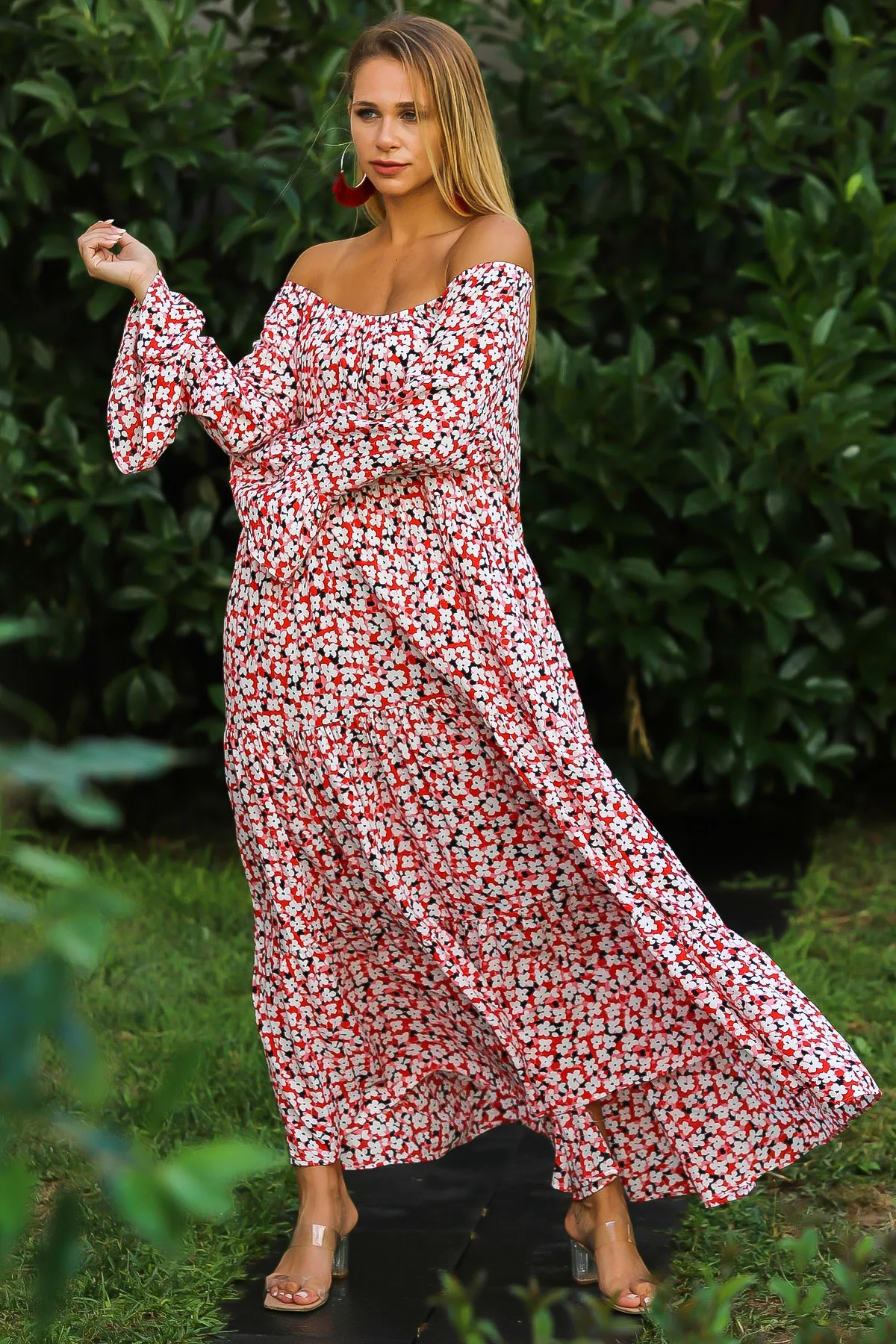 Богемное платье с длинными рукавами в стиле Кармен | Женская одежда