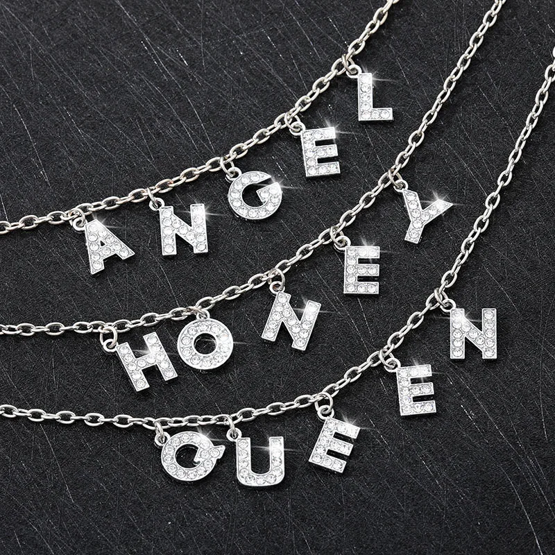 

Harajuku DADDY Angel Choker Necklace Women Gold Sliver Color Chain Crystal Letter Initials Chains Necklace Collar Couple Jewelry