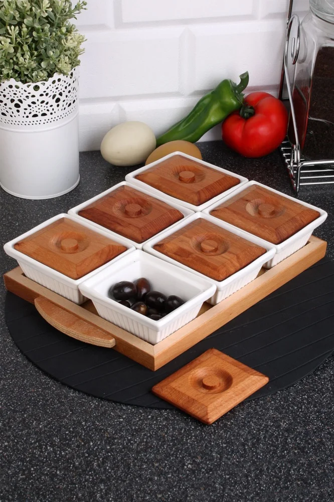 

Wood Tray 6 Compartments Lux Breakfast Set Platter