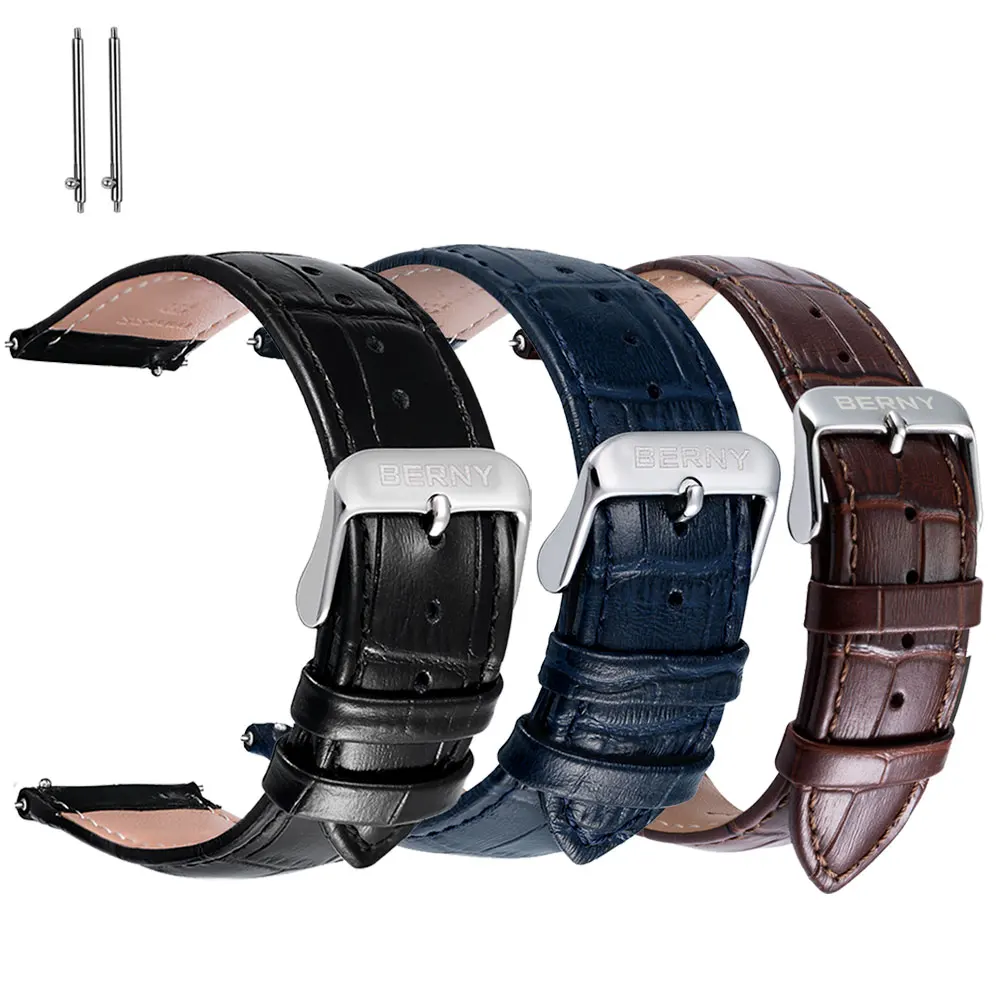 

Watch Band Leather for Men Women Quick Release Watch Strap Genniune Wristwatch Bracelet Soft Breathable Alligator Grain Calfskin