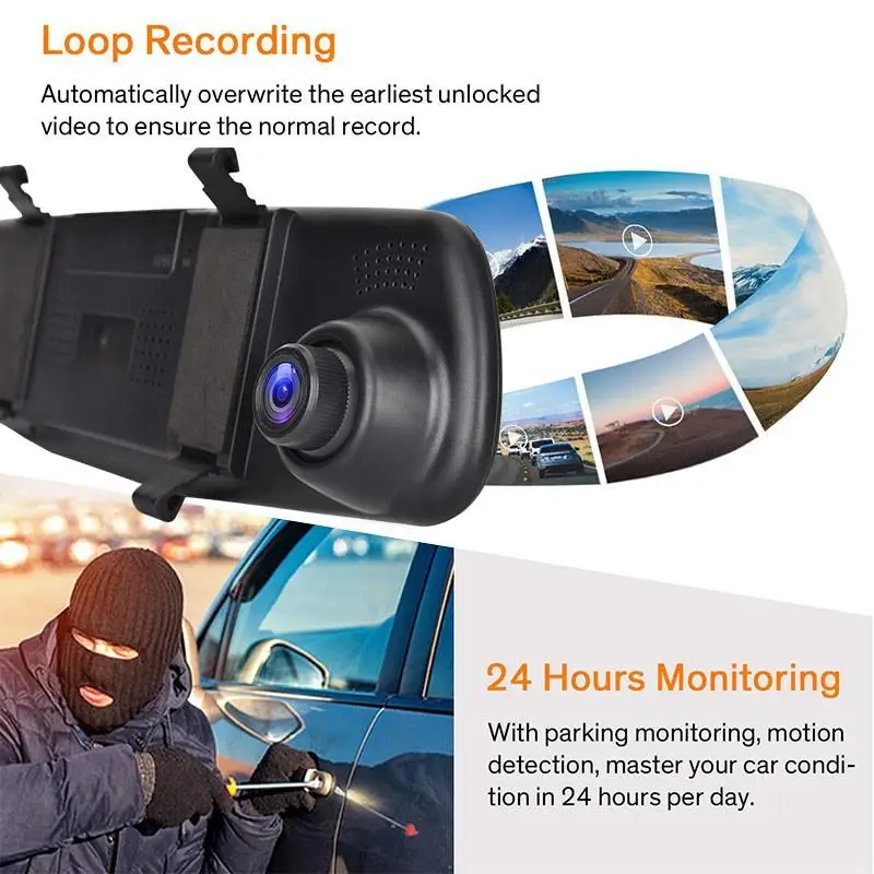 Зеркало заднего вида 4 3 дюйма Full HD 1080P Автомобильный цифровой видеорегистратор