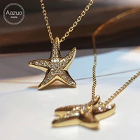 aazuo real natrual diamond 18k pure yellow gold classic sea star pendent with chain necklace gifted for women wedding party