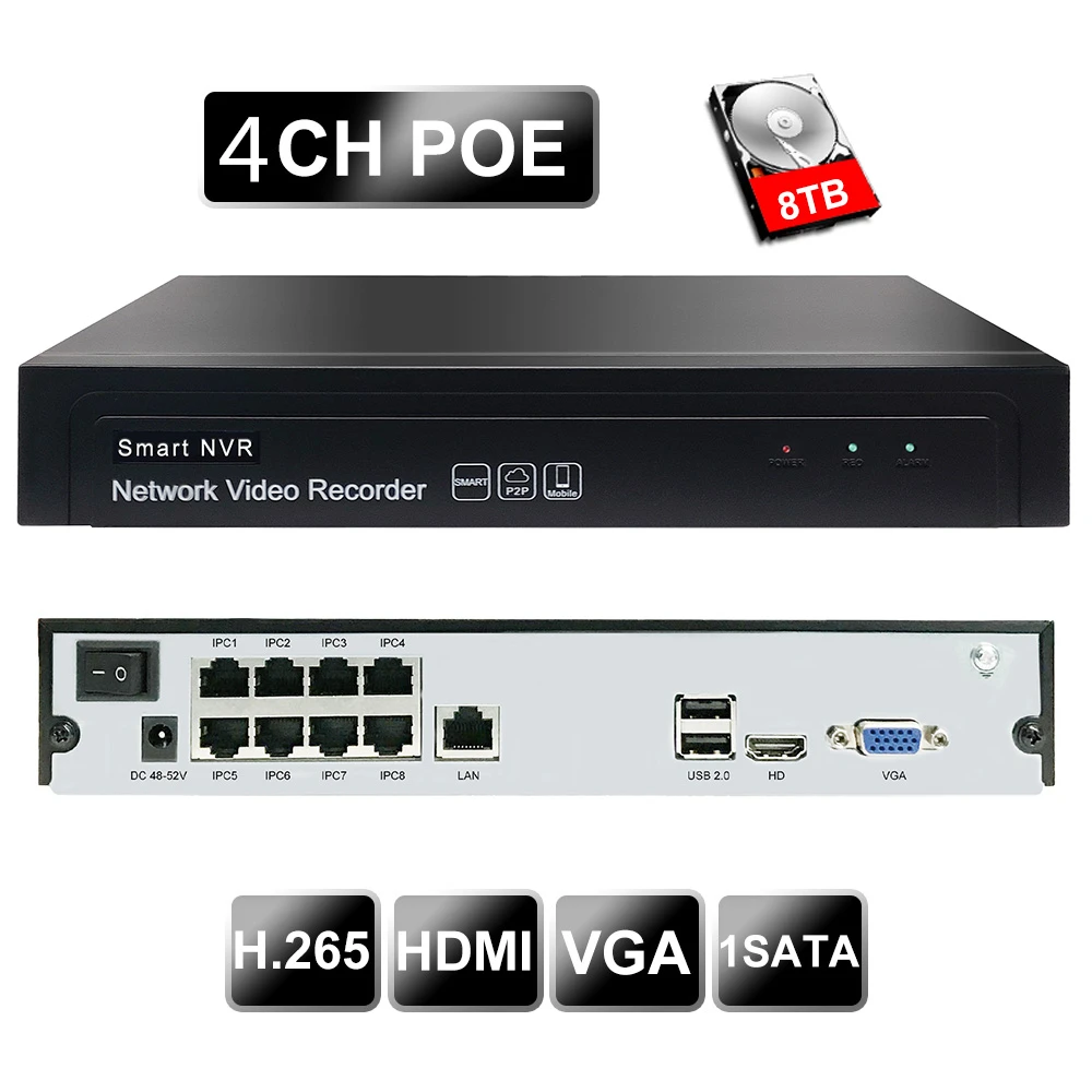 

Onvif NVR supports 16 channel 5MP ip camera 4CH POE UP8TB P2P record H.264 / H.265 network recorder with Intelligent analysis