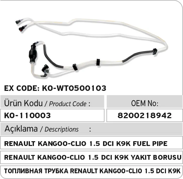 

Renoult Clio Kangoo Logan 1.5 DCI K9K Fuel Pipe Set 8200218942