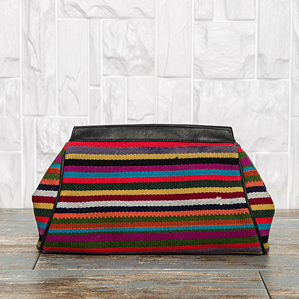 High Demand Custom Design Kilim Stripes Embellished Colorful Embroidery Linen Canvas Foldble Versatile Clutch Tote Large Handbag | Багаж и