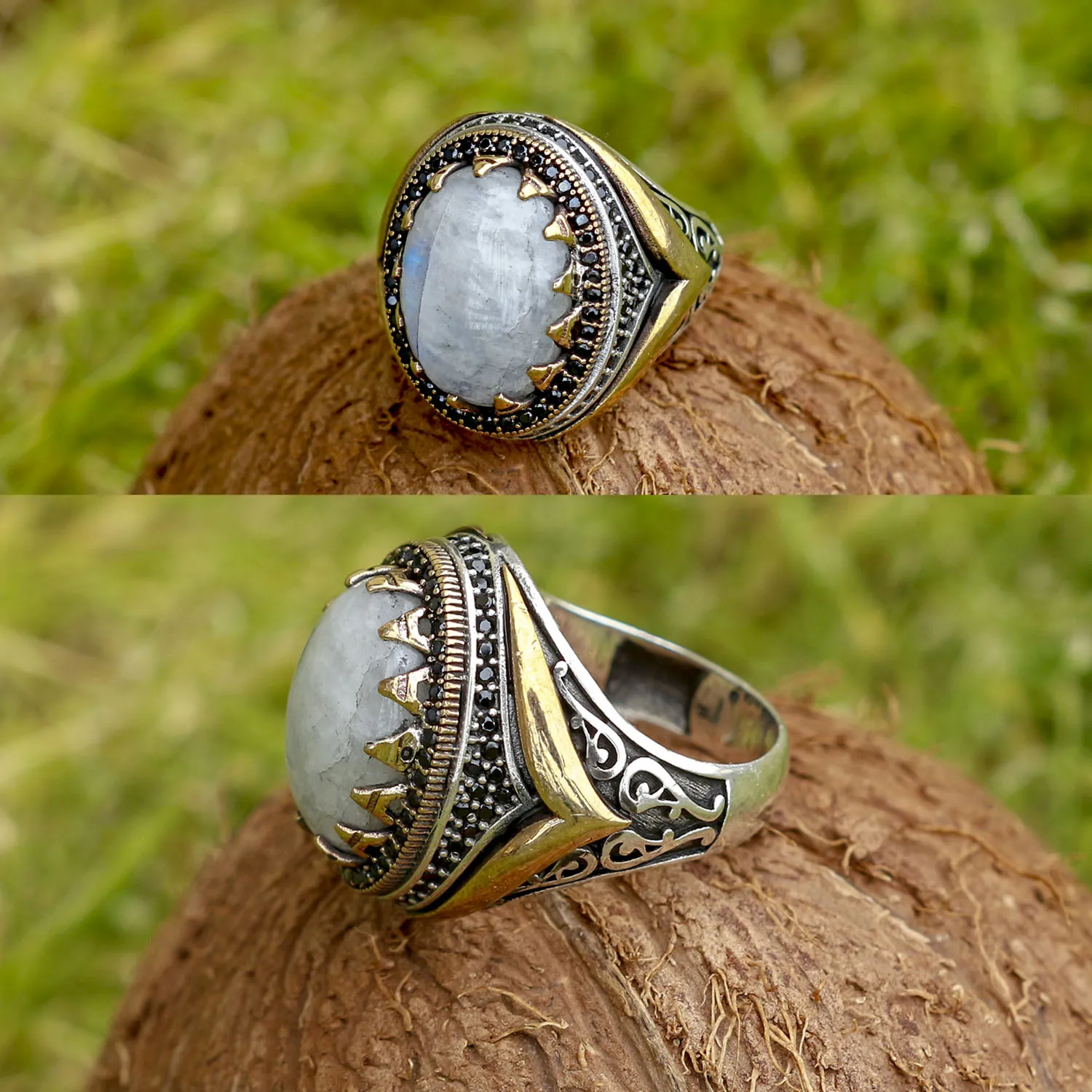 

Серебряное кольцо с лунным камнем, с особым дизайном