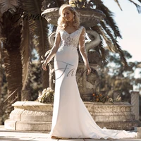 v neck lace appliques mermaid wedding dresses backless see through sweep train bridal gown robe de mari%c3%a9e vestidos de novia