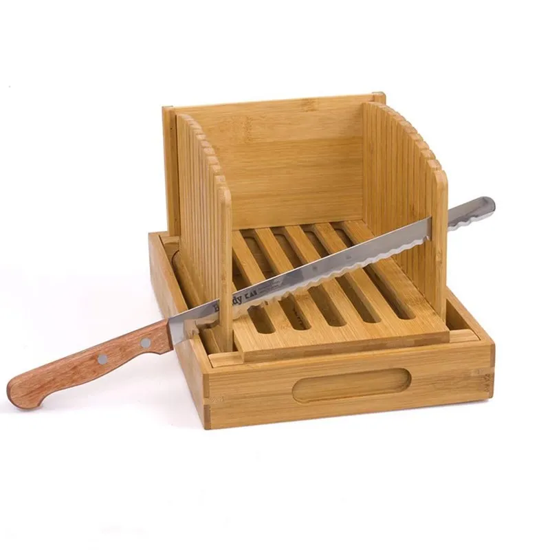 

Home Use, Bamboo Wood Bread Slicer, Cut into Even Straight Slicer, Serving Tray Crunch Holdable 2 ps Lot Free Shipping
