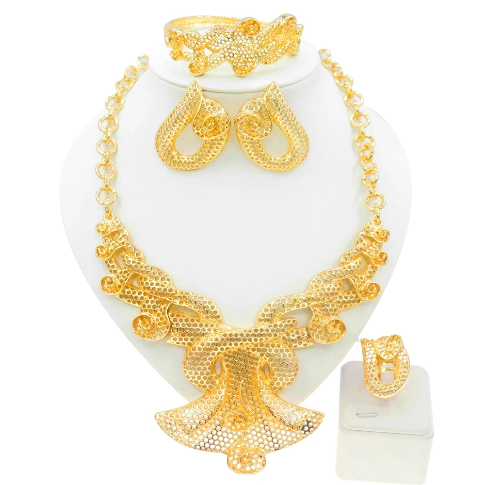 

Exquisite Noble Big Style Jewelry Set Unique Women Wholesale Design Necklace Dating 4 Pieces Jewelry Sets