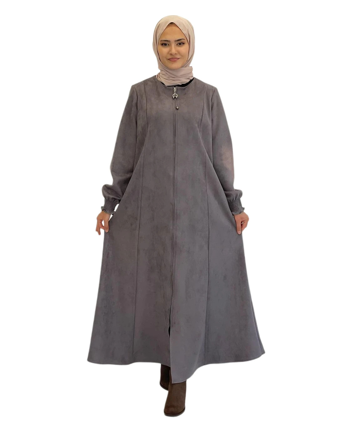 Muslim Abaya Islamic Hijab Fashion Clothing Suede Fabric Piece Pattern Pockets Winter For Ferace