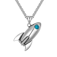 stainless steel 3d rocket spaceship creative pendant necklace for man silver color punk rock trendy male jewelry gift party