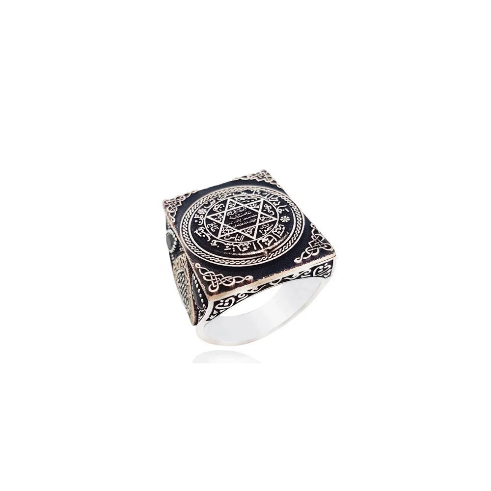 

925 Silver Men's Ring Male Seal Gift Bohemian Square Original Trendy for Men Turkish Jewelry Accessorie Wholesale