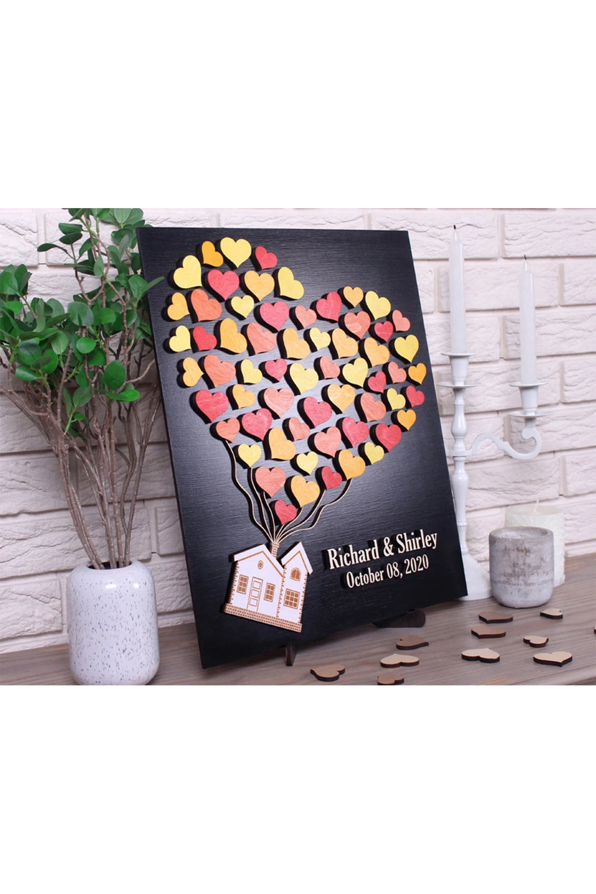 Wedding Guest Visitor Signature Book Wooden Personalized Alternatives to Names Date Mr and Mrs Mariage 3D Love Valentine's Rusti | Дом и