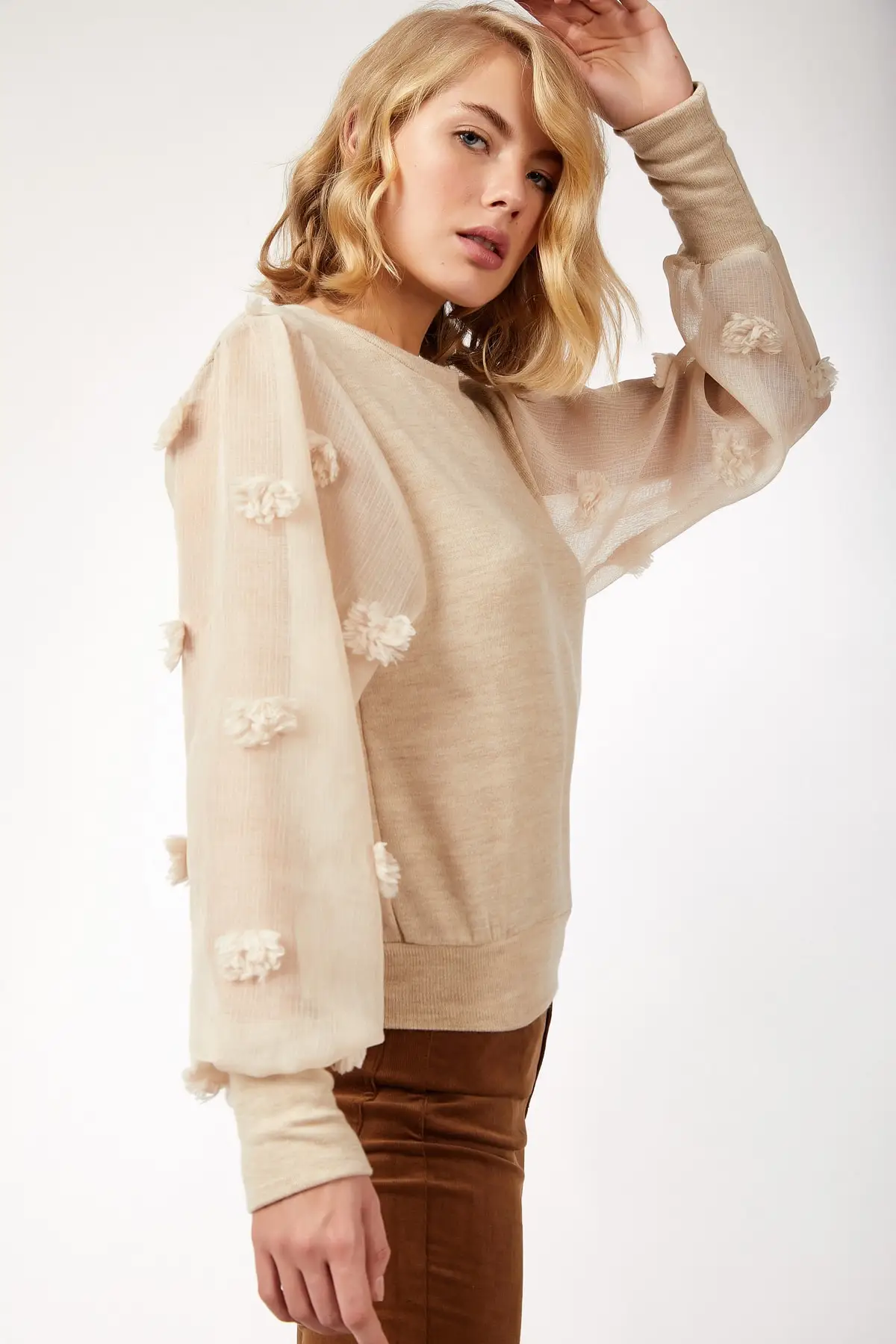 Счастья ist. Женский свитер из органзы с рукавами-пузырями лайкры ES00116 |