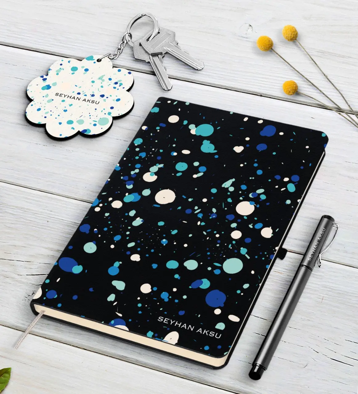 

Personalized Is Black Notebook Pen And Keychain Gift Seti-21
