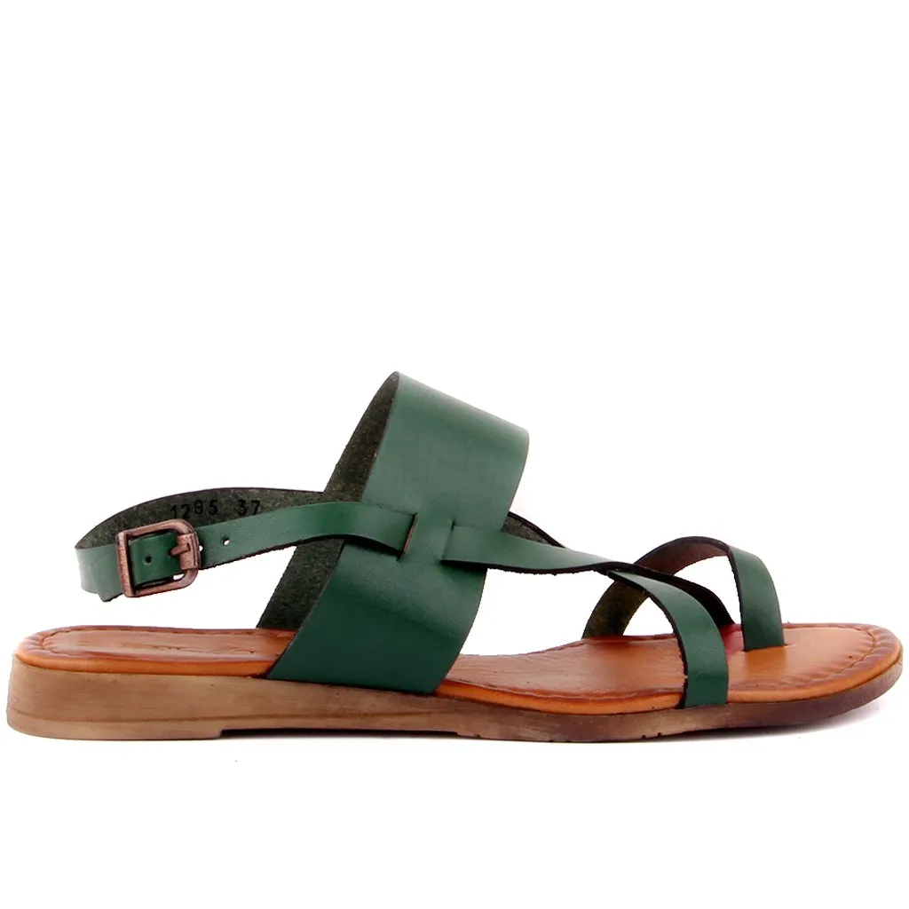 Sail Lakers-Green Leather Buckled Woman Sandals Women Summer Open Toe Comfy Sandals Super Soft Walking Sandals
