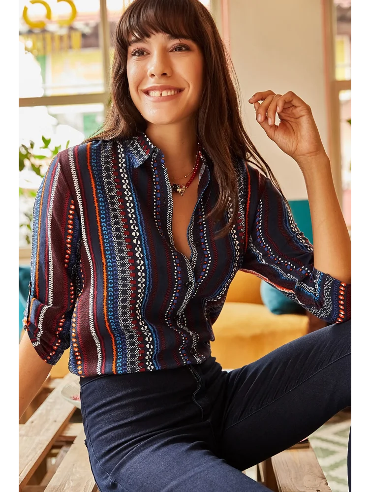 XONE женские темно-синие топы для детей с полосками и в сложенном виде рукава