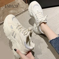 2021 spring shoes women platform sneakers mesh casual shoes lace up patchwork sports height increase 5cm