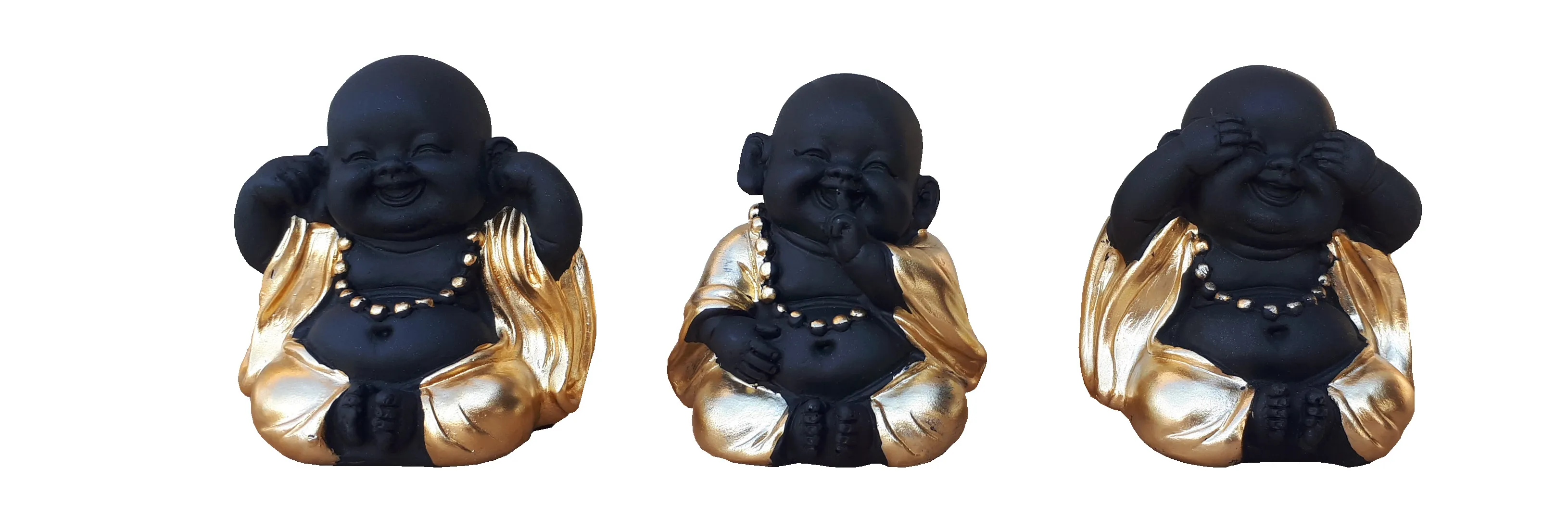 

Kit 3 Golden and Black Buddha of Wisdom 6cm Do Not See, I Don't Talk and I Don't Listen