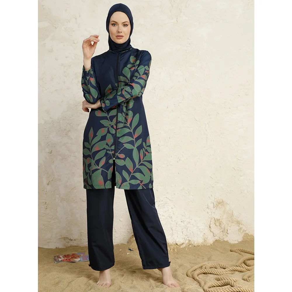 Traje de baño musulmán para mujer, bañador haçama Hijab con estampado de mujer, traje de baño cubierto completo, azul marino, verde, Hecho en Turquía HBCV00001P7IK3