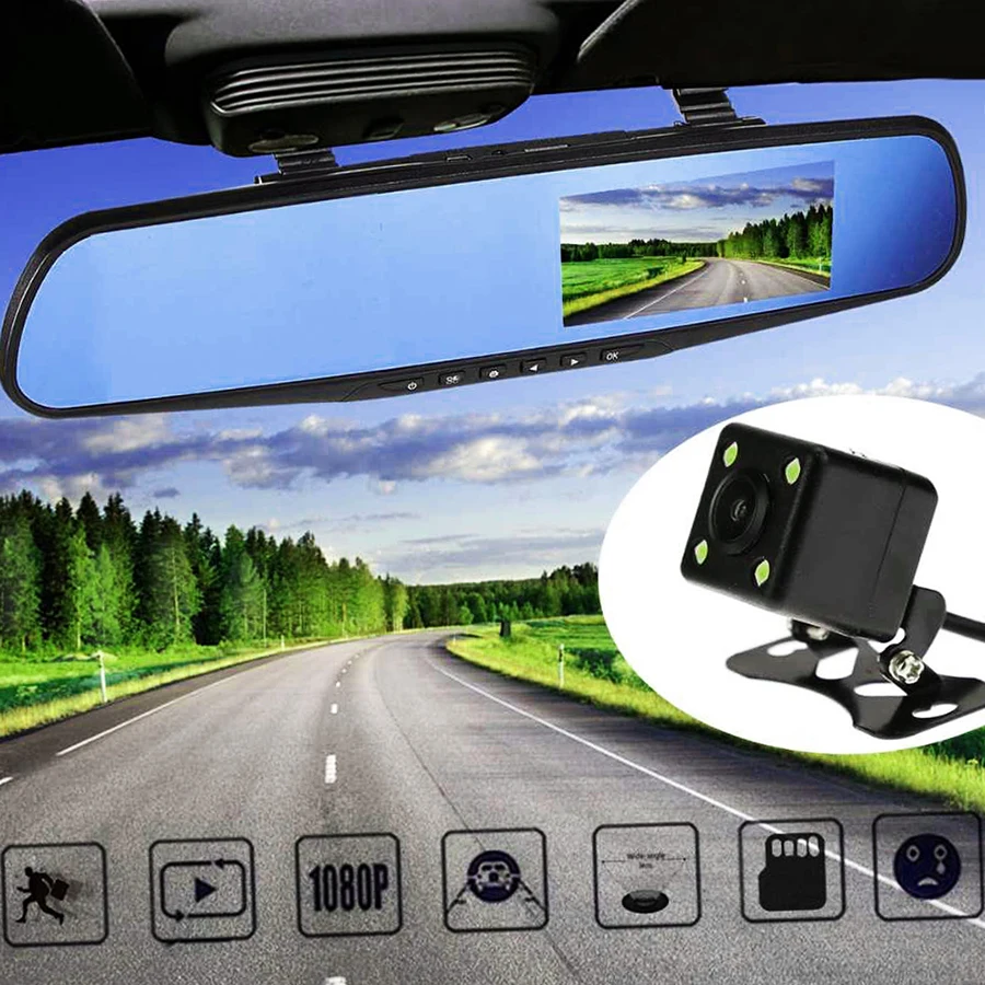 Видеорегистратор зеркало Vehicle Blackbox DVR с камерой заднего вида Full HD 1080 P цветной 4
