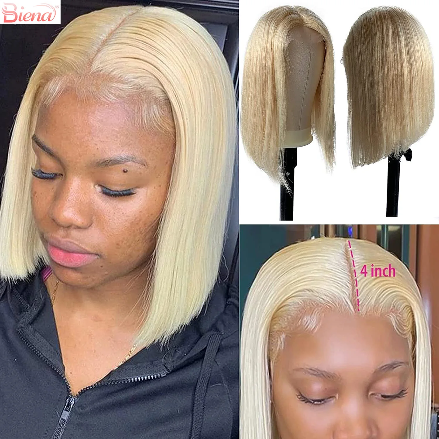 

180% Density Straight Colored 613 13x1 T Part Bob Wigs Blonde Glueless Pre Plucked Bob Lace Front Human Hair Wig With Baby Hair