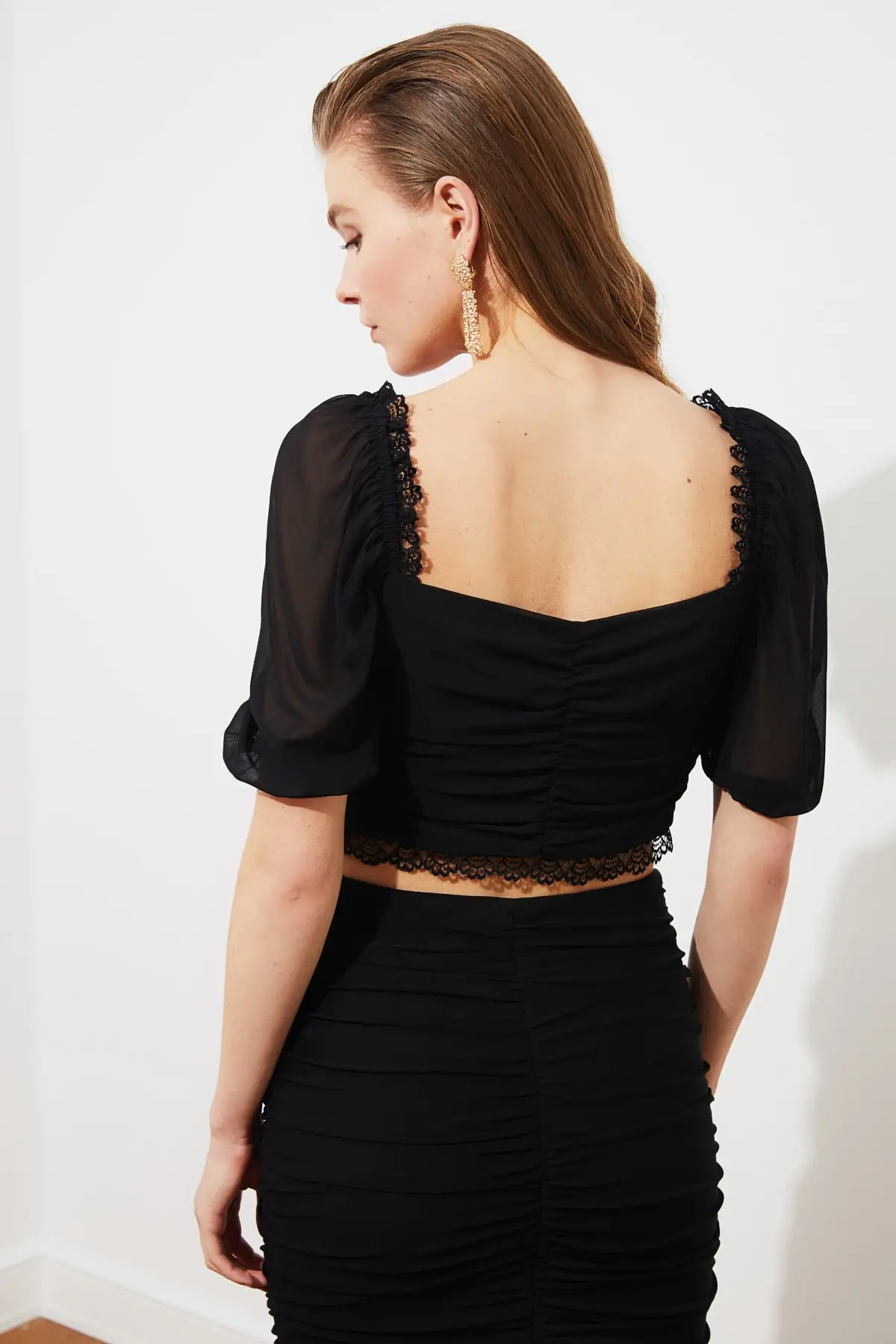 

Women's Black Summer Spring Ruffle Detail Chiffon Blouse