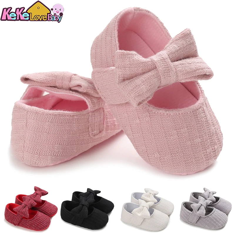 Baby Shoes Girl Solid Sneaker Cotton Bow Soft Anti-Slip Sole Newborn Infant First Walkers Toddler Casual Canvas Crib Shoes