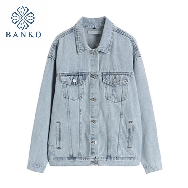 

Women's Denim Jacket 2021 Korean Style Solid Lapel Long Sleeve Casual Blue Jacket Outwear Autumn Winter Loose Jeans Coats Female