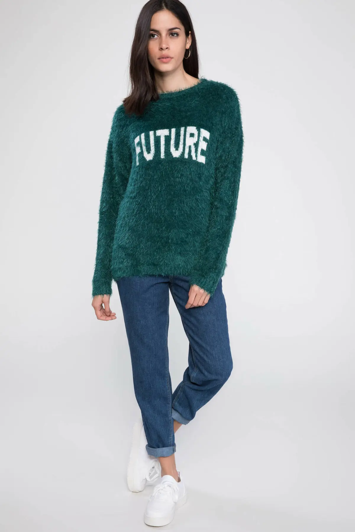 Женские теплые пуловеры DeFacto из мохера с круглым вырезом модные надписью Love на