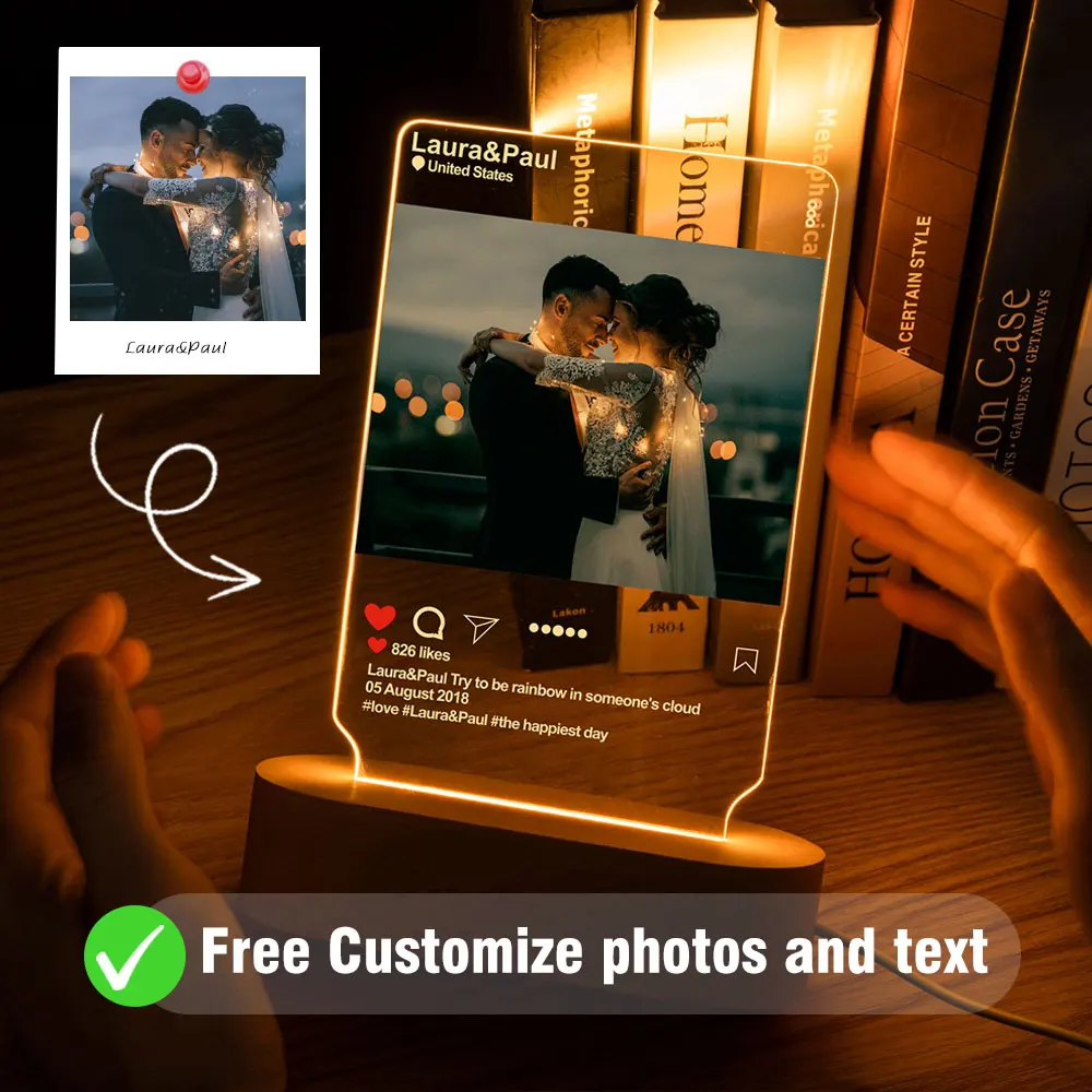 

Custom Photo Frame With 3D Lamp Customized Photo Frame With Light Living Room decoration For Wedding Anniversary Birthday Gifts