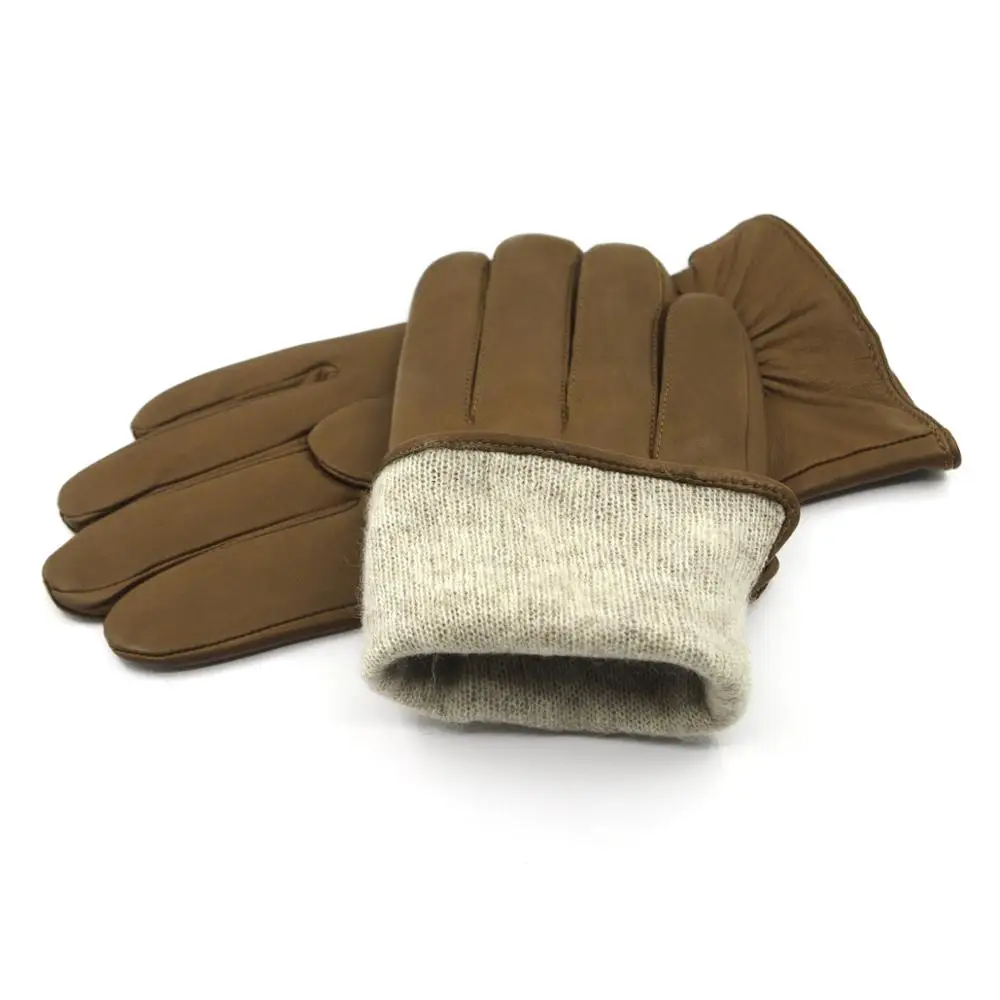 Khaki(cashmere) Harssidanzar Мужские Роскошные итальянские кожаные перчатки из овчины винтажные обработанные кашемировые шерстяные с подкладкой - Цвет: Khaki(cashmere)