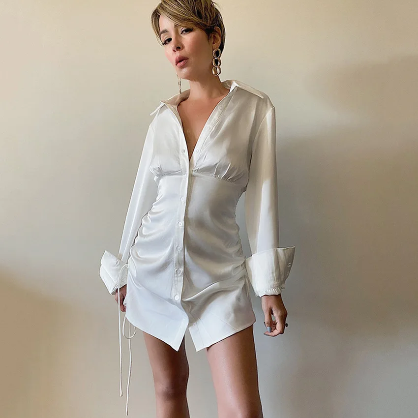 

2022 Summer Beauty Short Waist Ice Silk Temperament Sexy Shirt Skirt NightClub Dresses For Laydies