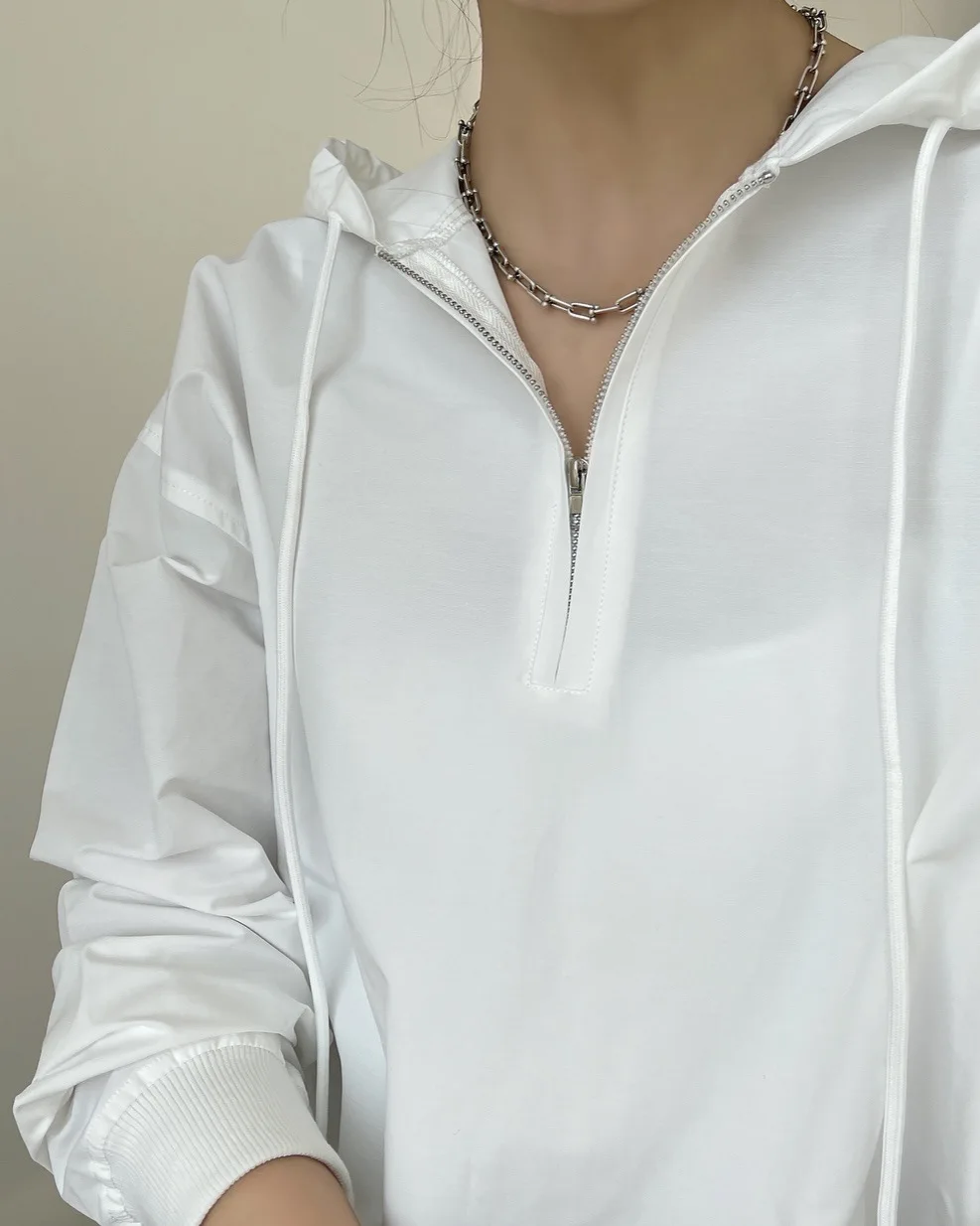 woman white hoodie